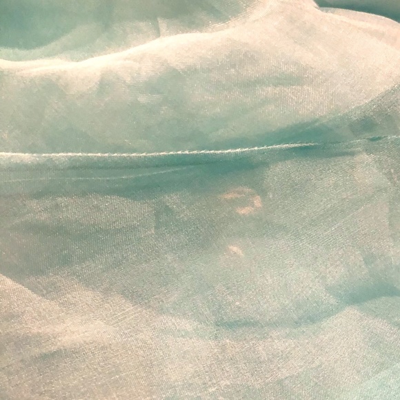 SHAMASK BEADED TURQUIOSE BLUE SILK ORGANZA OPEN JACKET - Picture 5 of 13